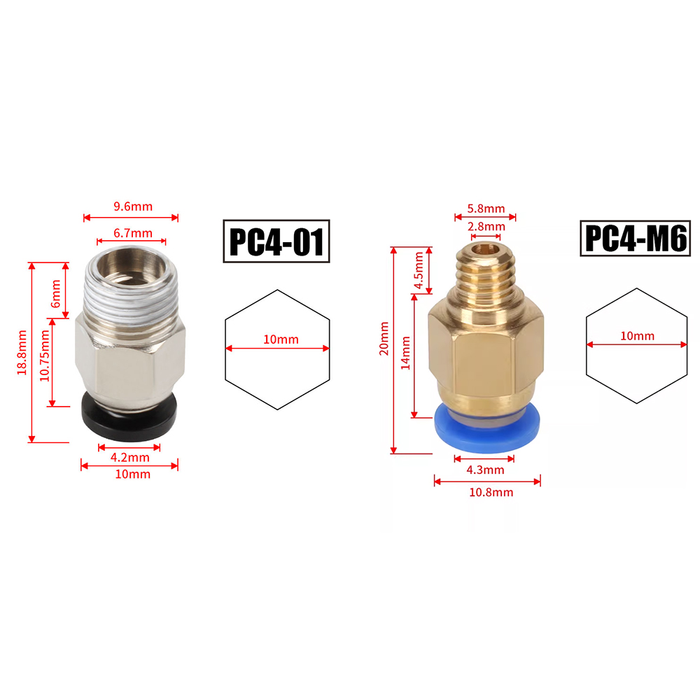 Bowden Tube - 10 Buah/Lot Konektor Pneumatik PC4-M10 untuk