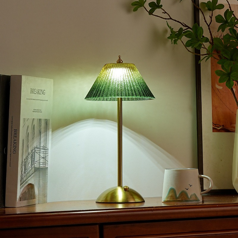 Glass Bed - Lampu Meja Kaca Lipit Hijau Dekorasi